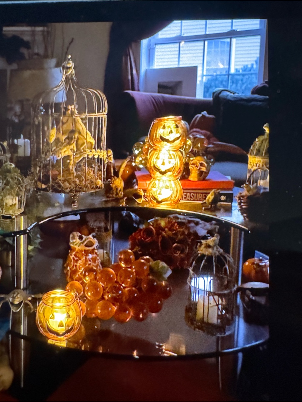 Three (3) Halloween Mini Glass Jack-O'-Lanterns with Tea-lights